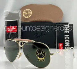 Ray-Ban RB3138 Shooter Aviator Sunglasses W3401 Gold Metal Frame Green Lens 58