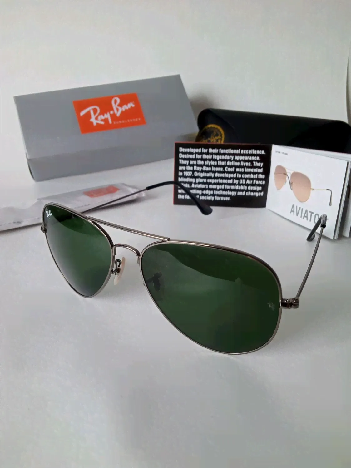 Винтаж: Очки солнцезащитные зеленые авиаторы капли Ray Ban Diamond-0